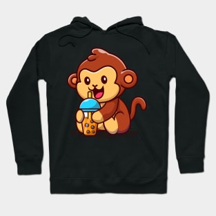 Cute Monkey With Bubble Milk Tea Cartoon Hoodie